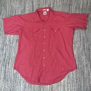 VTG 80s Ely Cattleman Mens 19 Tall Red Pearl Snap Short Sleeve Button Down Shirt